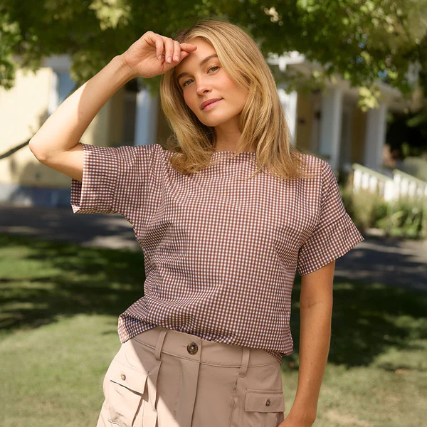 Boss Tee, Toffee Gingham | Albion Fit