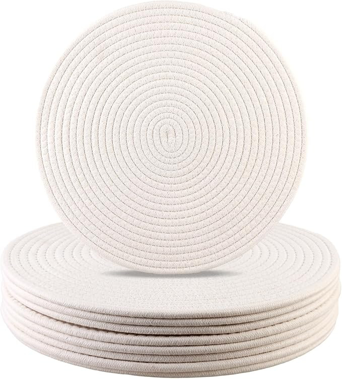 Round Woven Placemats Set of 8 Heat Resistant Placemats 13.5 Inches Farmhouse Cotton Rope Place M... | Amazon (US)
