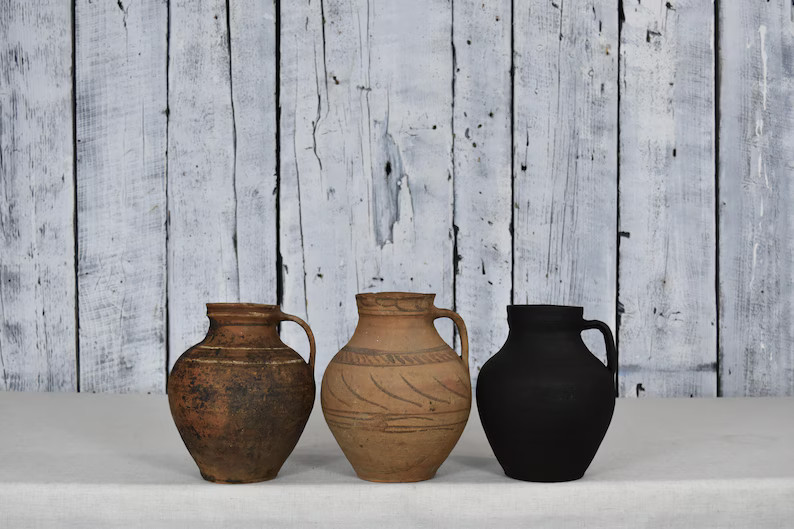 Vintage Clay Pot / Handmade Ceramic Vase / Antique Ceramic Planter / Natural Earthenware Pot / Ru... | Etsy (US)