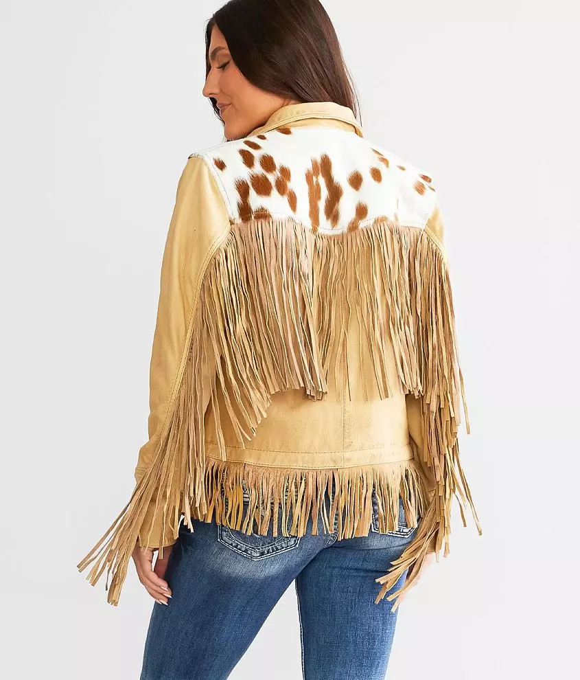 Leather Cowhide Fringe Jacket | Buckle