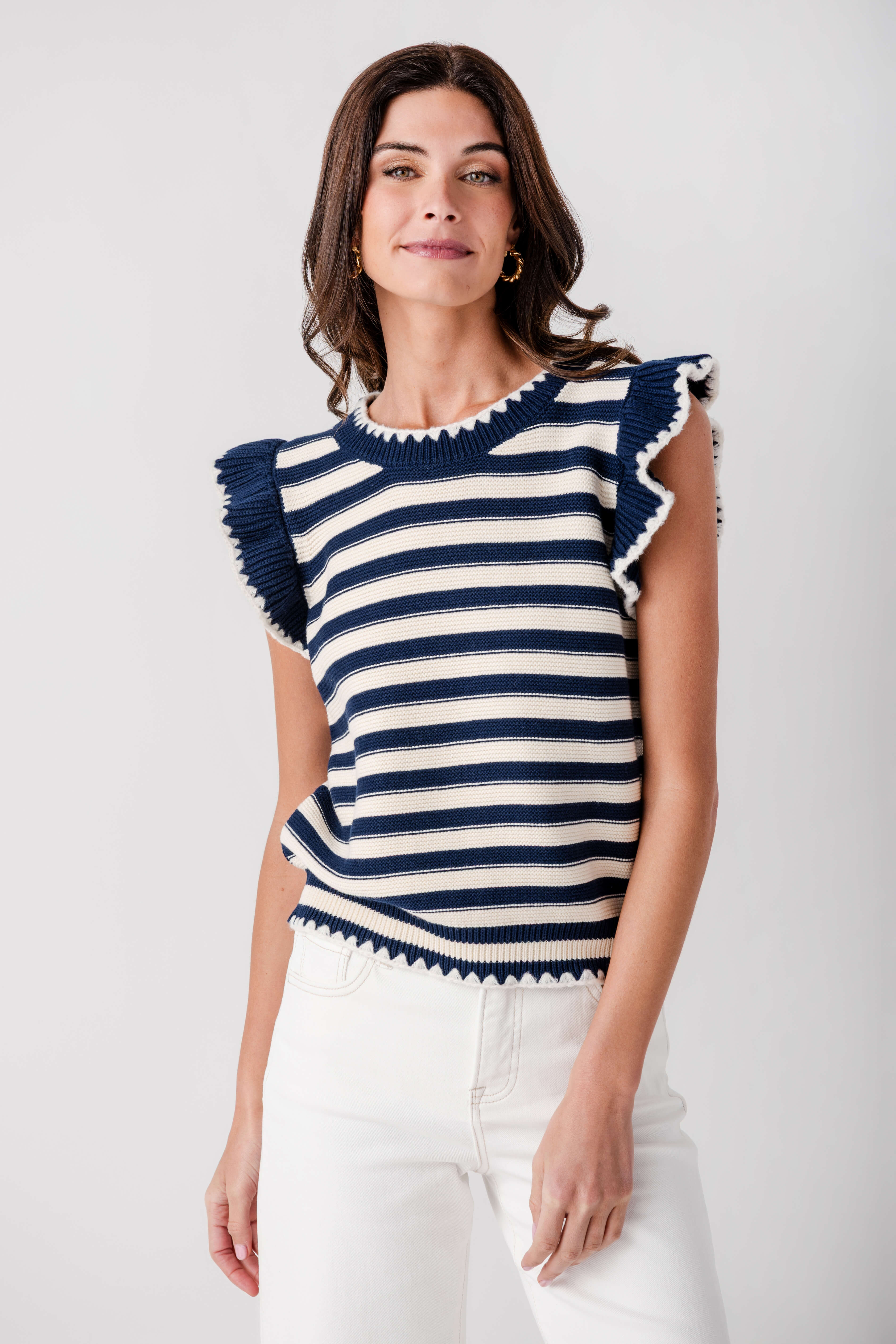 &Merci Stripe Ruffle Sweater Top | Social Threads