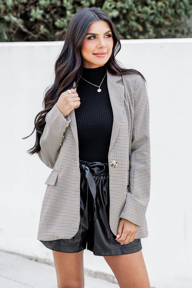 Do You Love Me Tan Plaid Blazer | Pink Lily