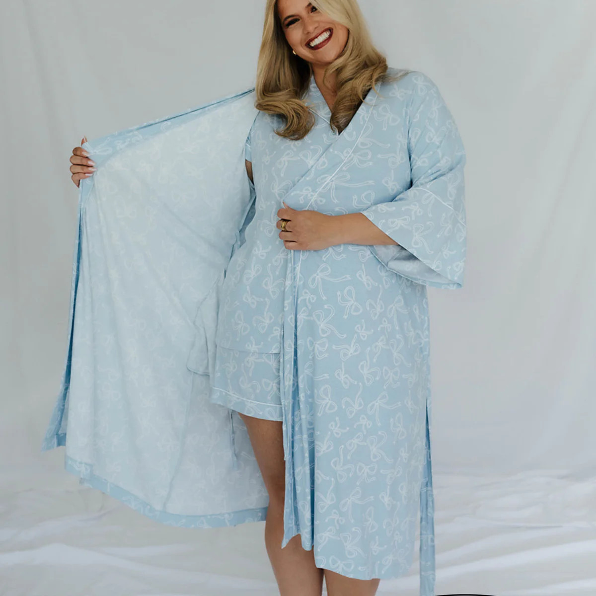 Blue Bow Ribbed Robe | Shop Staykation