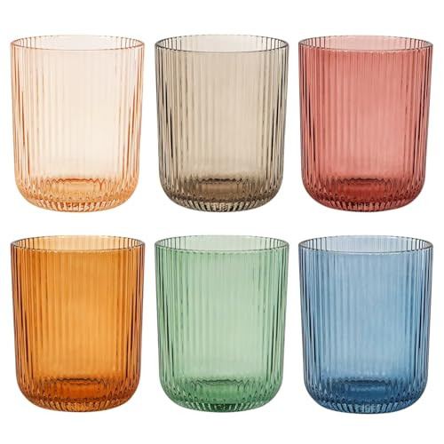 Vintacicle colored ribbed vintage drinking glasses set of six