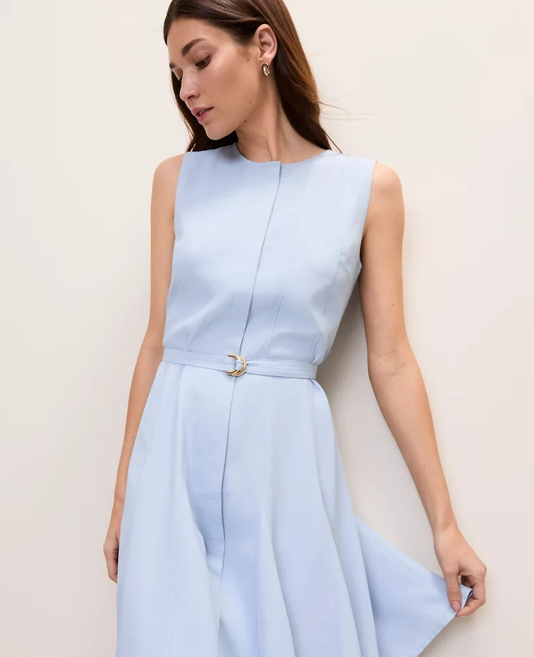 Belted Crew Neck Flare Dress | Ann Taylor