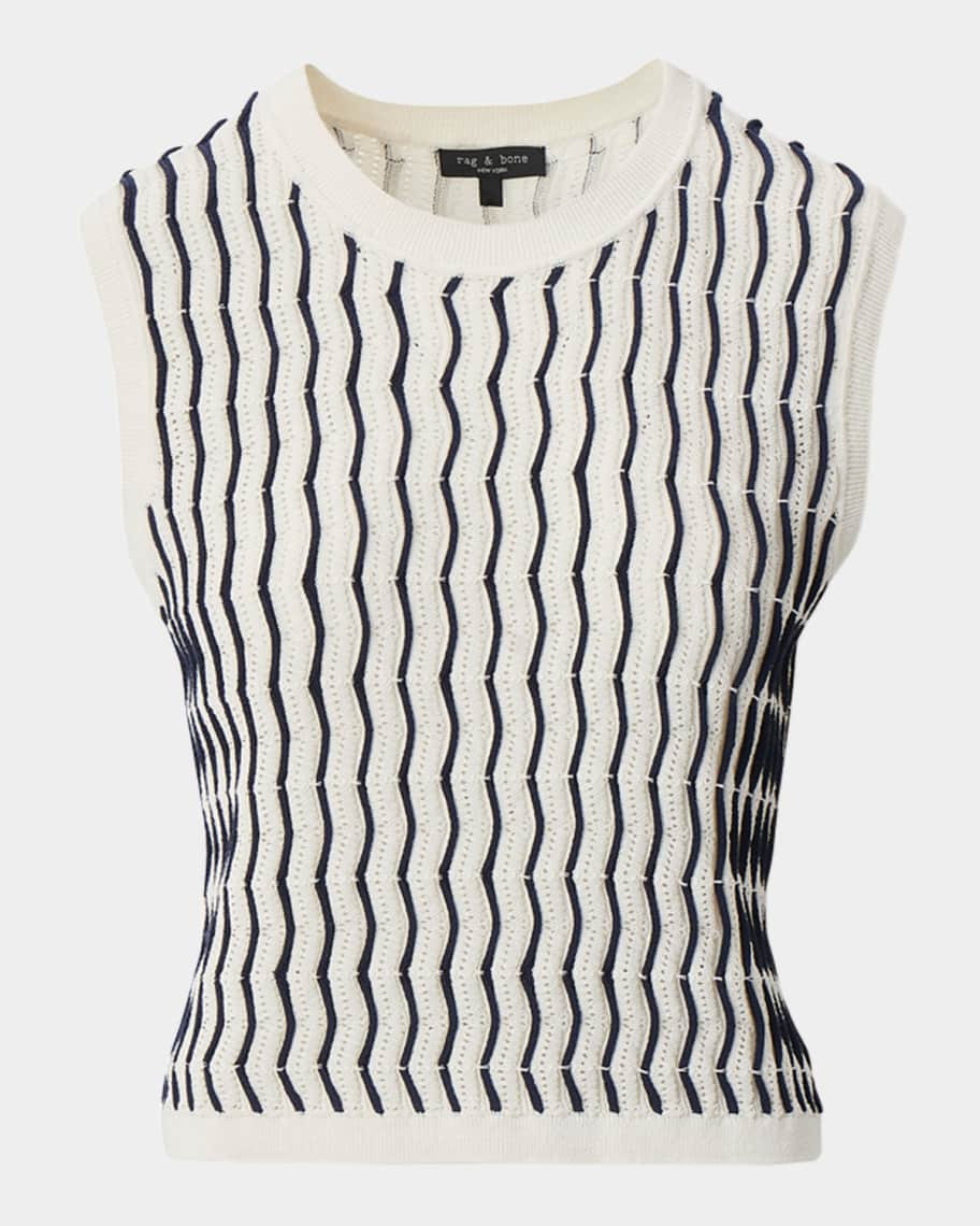 Leslie Striped Pointelle-Knit Vest | Neiman Marcus