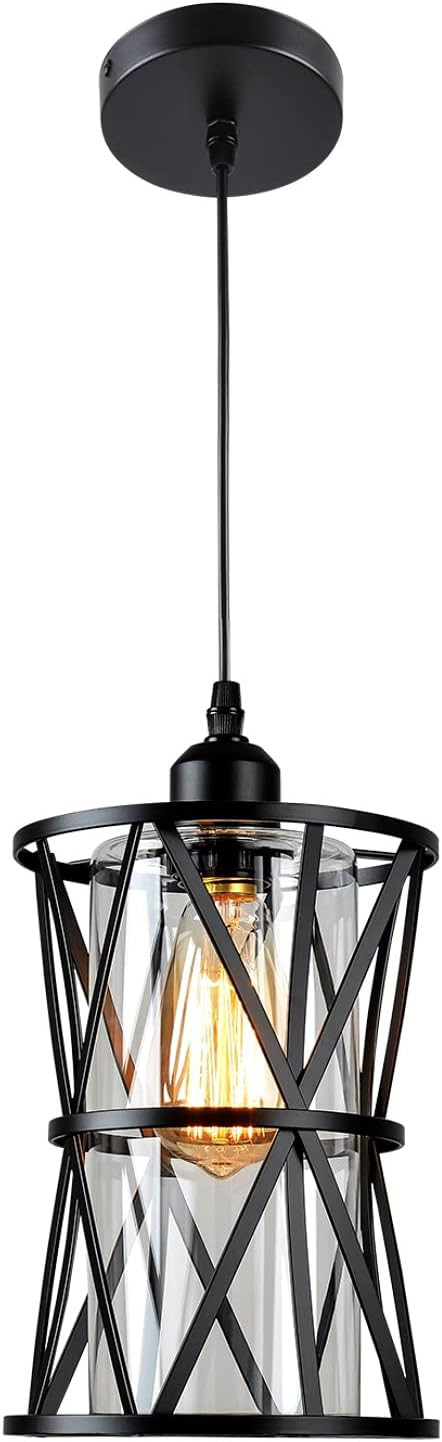 HMVPL Pendant Lighting Fixtures, Black Farmhouse Hanging Chandelier Lights with Glass Shade, Mini... | Amazon (US)