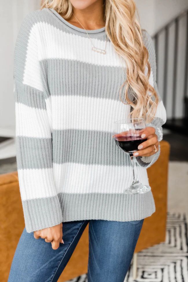 Curl Up With You Striped Sweater Grey DOORBUSTER | The Pink Lily Boutique