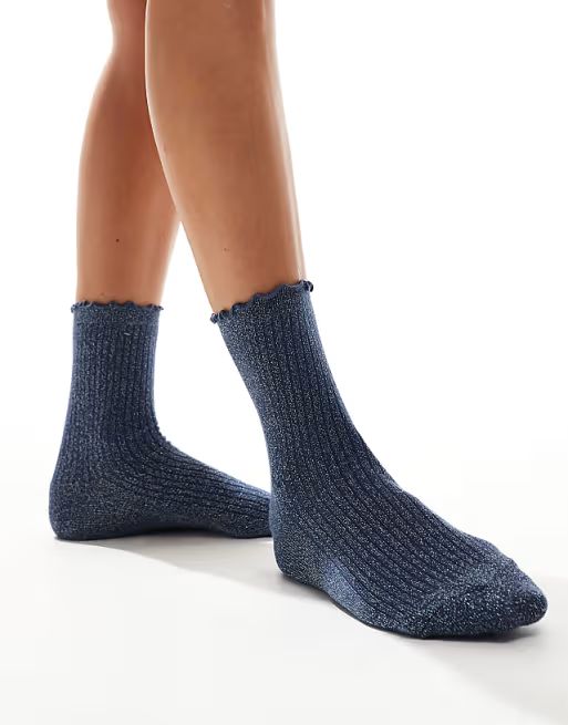 Vero Moda glitter sock with frill edge in blue | ASOS | ASOS (Global)