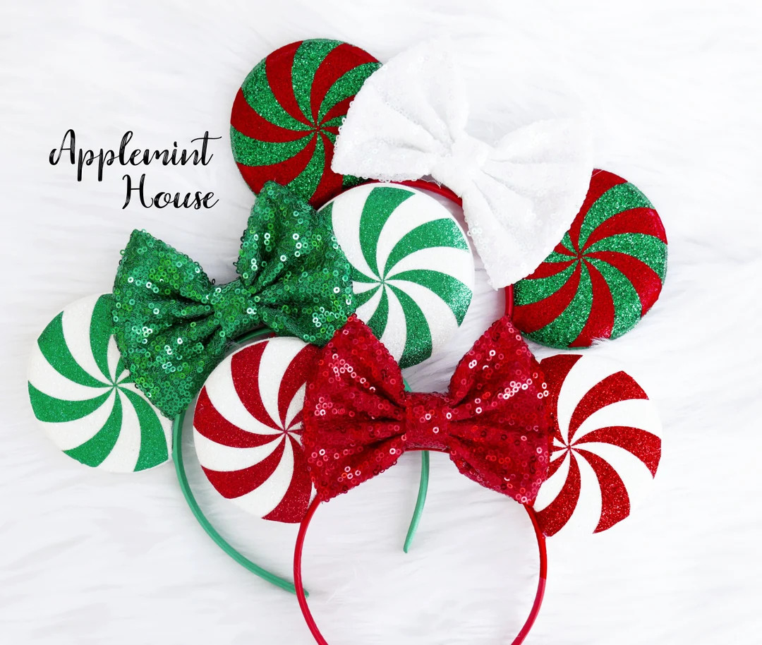 Peppermint Christmas Minnie Ears, Peppermint Mouse Ears, Christmas Minnie Ears, Christmas Ears, C... | Etsy (US)