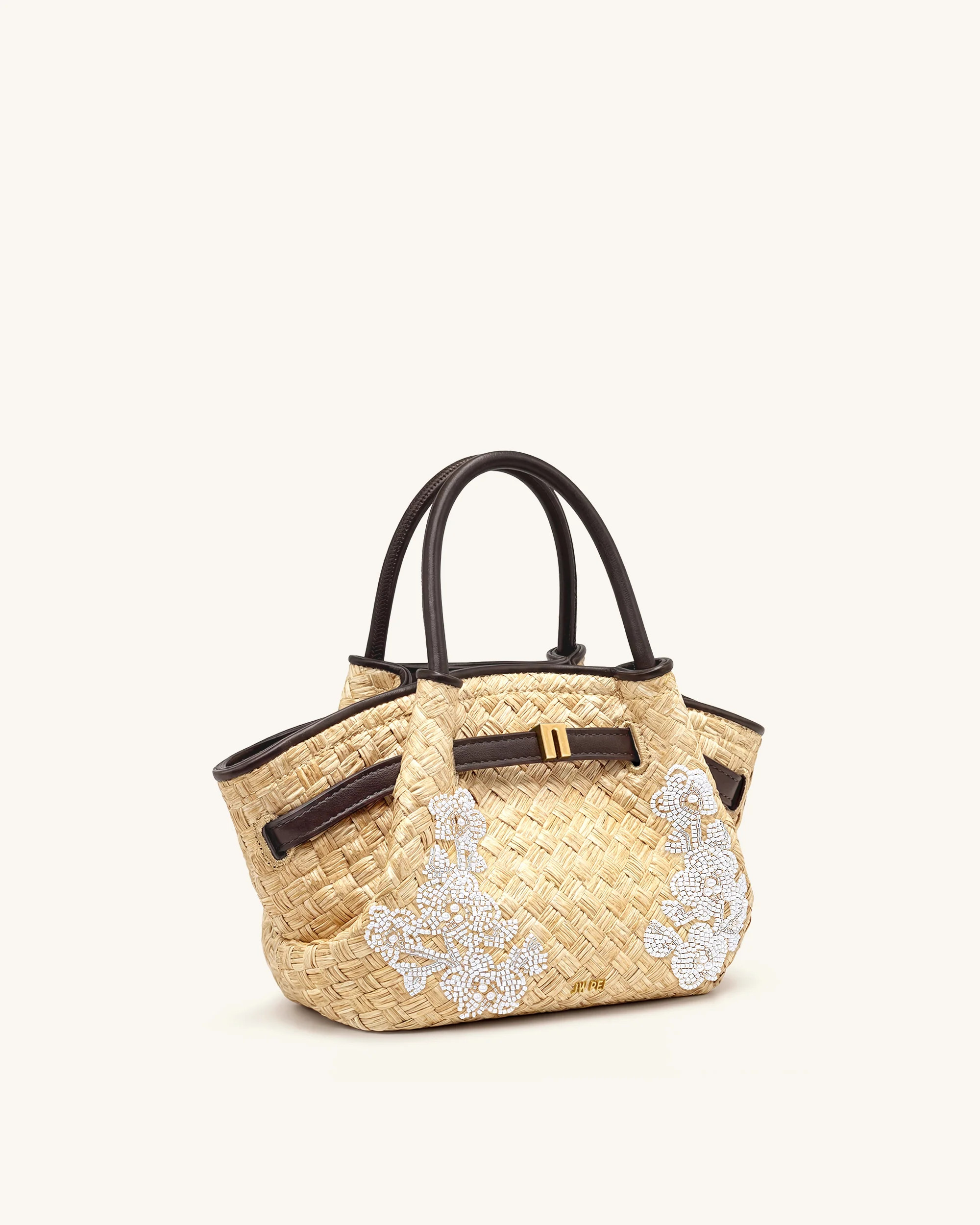 Hana Mini Faux Straw Beading Tote Bag - Brown | JW PEI US
