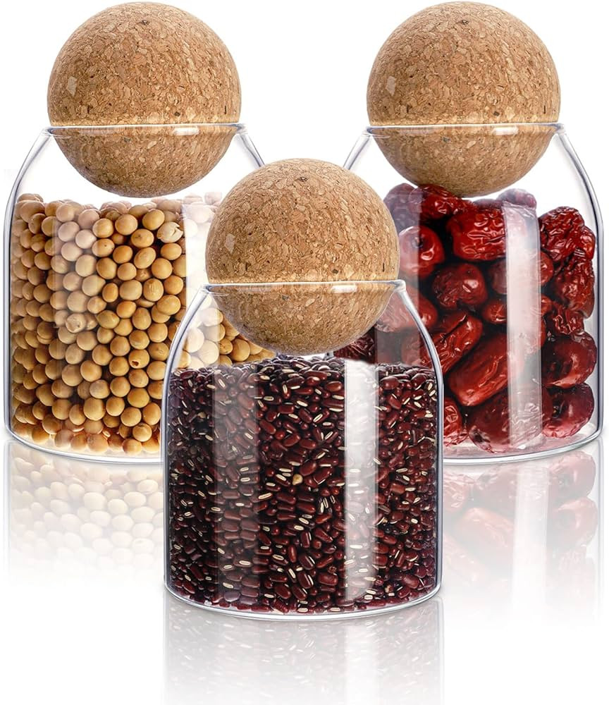 3 Pcs Cork Glass Jar Glass Bottle Sealed Jar Nut Storage Jar Coffee Bean Jar Glass Container with... | Amazon (US)