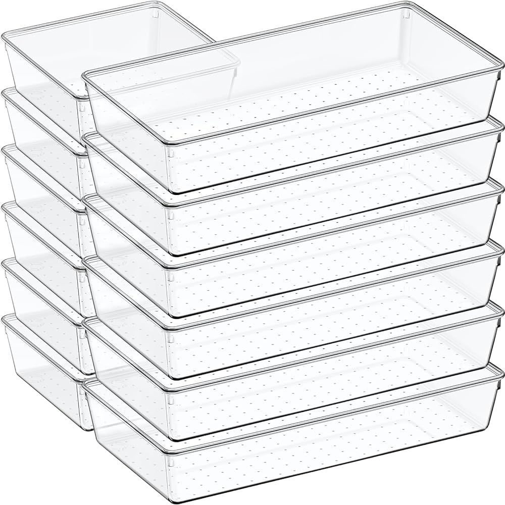12 Pack Large Clear Plastic Drawer Organizer Set, Acrylic Bathroom Organizer Vanity Trays Divider... | Amazon (US)