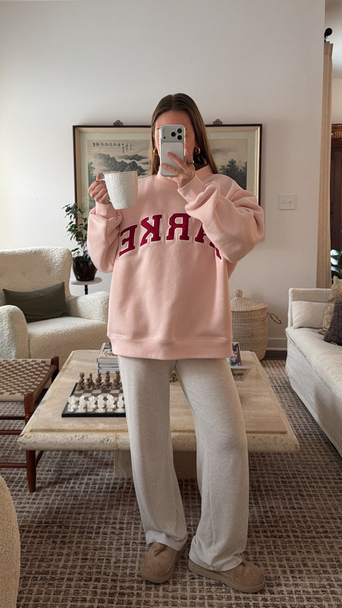  2/6/26 Valentine’s Day–coded cozy morning. Wearing the Parke V-Day collection mockneck crewneck in a size L/XL for an oversized, comfy fit, paired with my go-to Aritzia lounge pants that I wear on repeat. Soft, relaxed, and perfect for slow winter mornings at home.

#LTKootd #LTKmorningroutine #LTKValentine