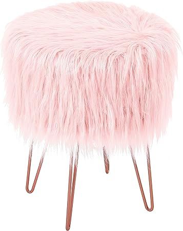 BIRDROCK HOME Pink Faux Fur Vanity Stool Chair - Soft Furry Compact Padded Seat - Vanity, Living ... | Amazon (US)