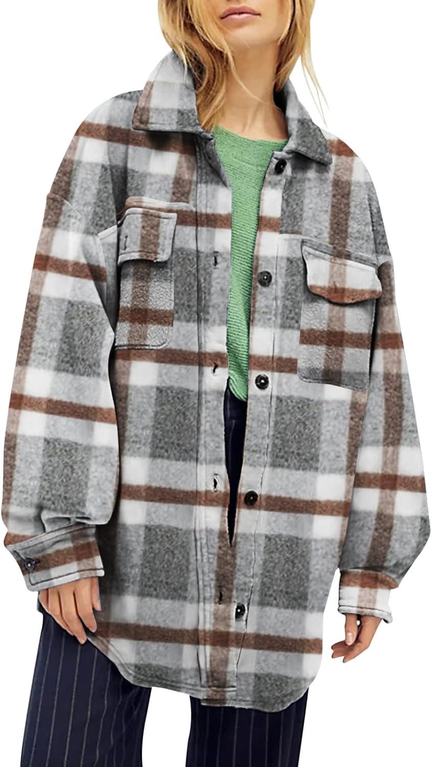 Womens Oversized Long Sleeve Button Down Shirt Jacket Soft Comfy Casual Shacket Coats with Pocket... | Amazon (US)