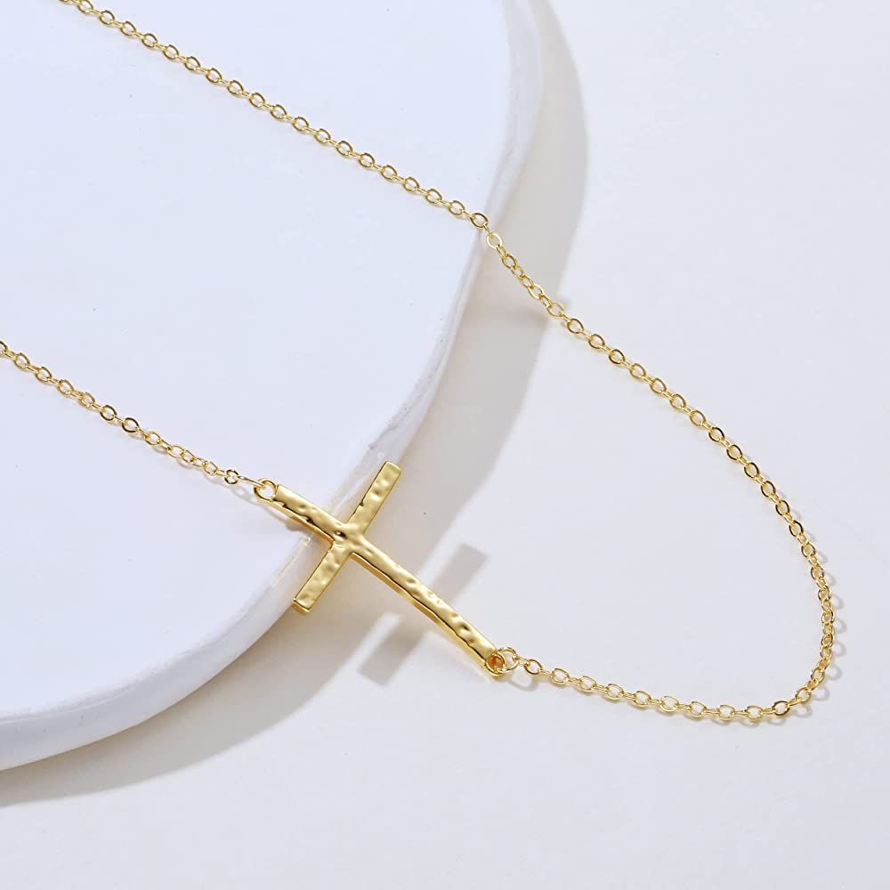 Viromy Dainty Cross Necklace for Women 18K Gold Plated Cute Cross Pendant Choker Necklaces Simple Tr | Amazon (US)