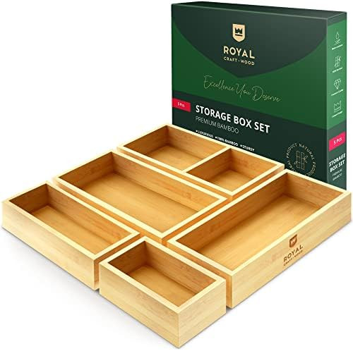 ROYAL CRAFT WOOD Luxury Bamboo Drawer Organizer Storage Box, Bin Set - Multi-Use Drawer Organizer... | Amazon (US)