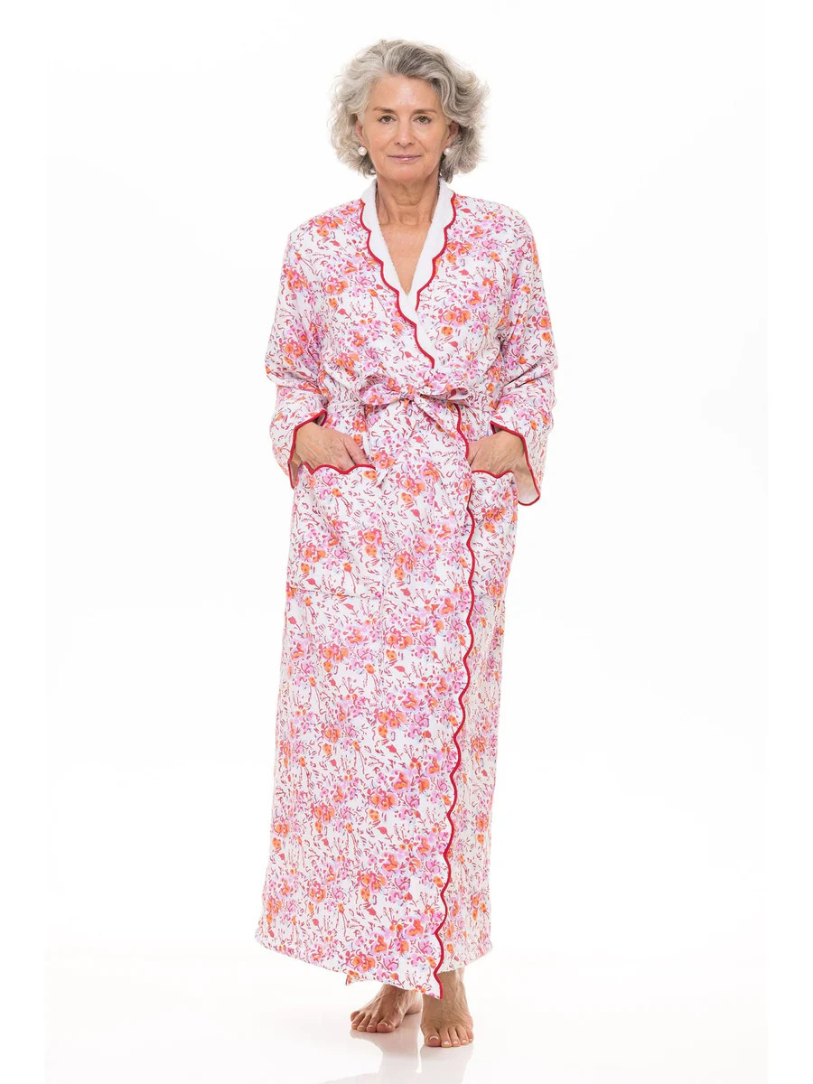 Pink Floral Terry Lined Classic Robe | Heidi Carey