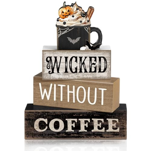 Lineshading 4 Pcs Halloween Coffee Table Decor, Gothic Black Wood Sign Home | Amazon (US)