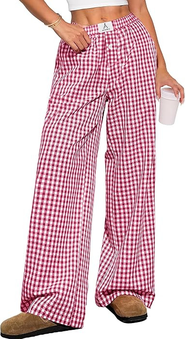 ANRABESS Women's Gingham Striped Pants - Casual Lounge Pajama Bottoms for Home Sleep Resort Wear | Amazon (US)