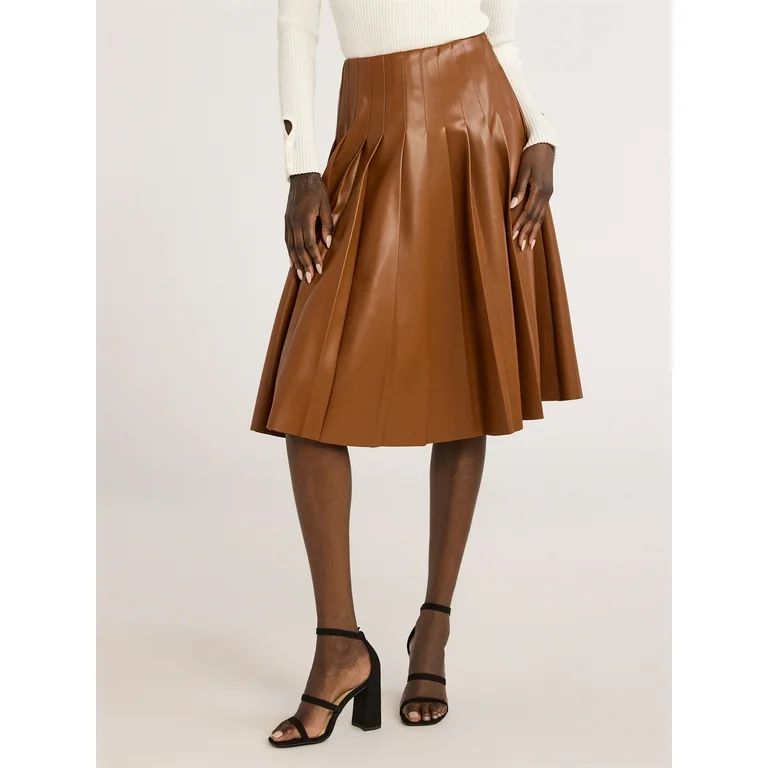 Scoop Women’s Ultimate Faux Leather Pleated Midi Skirt, Sizes XS-XXL - Walmart.com | Walmart (US)