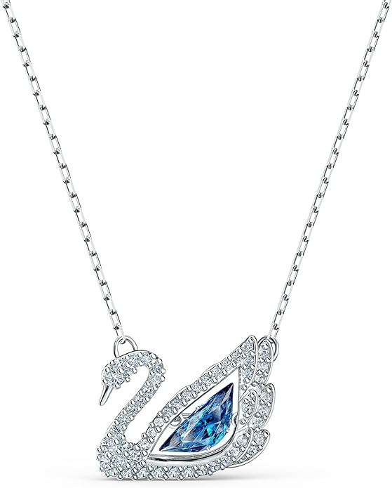 SWAROVSKI Dancing Swan Necklace Jewelry Collection, Rhodium Finish, Blue Crystals, Clear Crystals | Amazon (US)