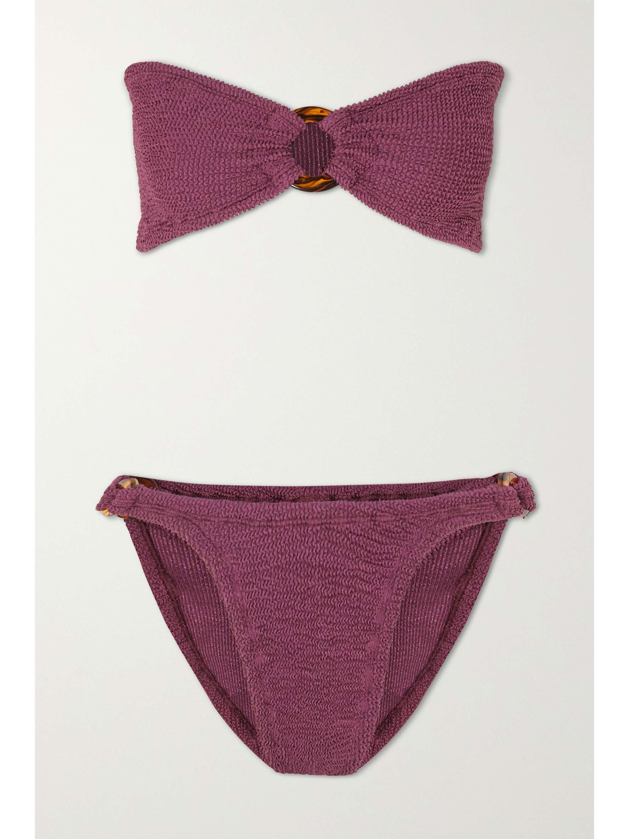 + NET SUSTAIN Gloria embellished metallic seersucker bandeau bikini | NET-A-PORTER (UK & EU)