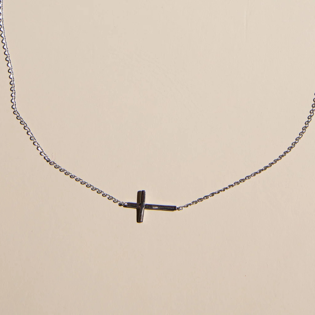 Silver Sideways Cross Necklace | Nickel and Suede