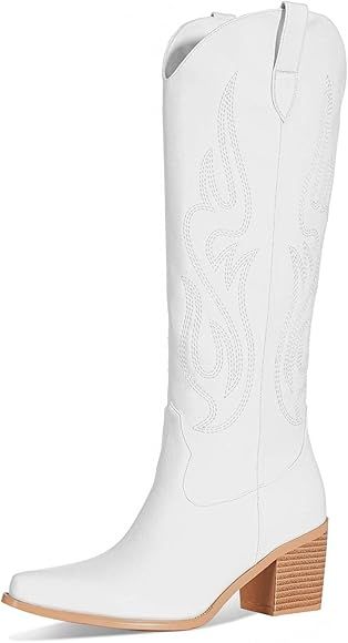 Pasuot Rhinestone Cowboy Boots for Women - Wide Calf Knee High Cowgirl Boots with Side Zipper and... | Amazon (US)