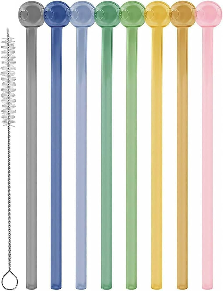 Glass Straws Reusable Shatter Resistant - Bar Drinking Swizzle Straws with Cleaning Brush, Perfec... | Amazon (US)