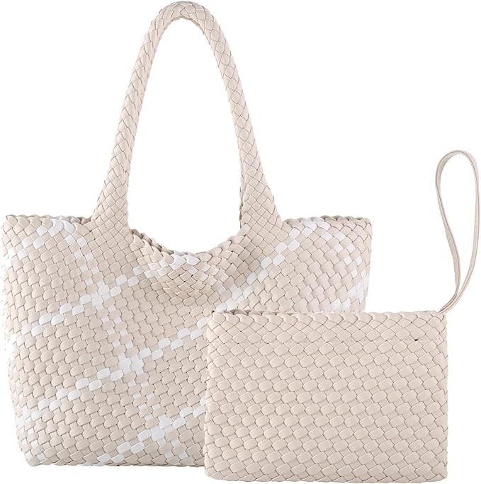 Woven Tote Bag for Women, Vegan Leather Handwoven Bags with Small Purse, Large Braided Top Handle... | Amazon (US)