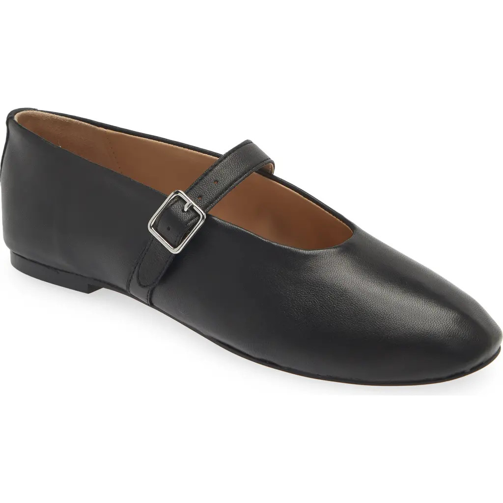 Steve Madden Dreaming Mary Jane Flat in Black Leather at Nordstrom, Size 8.5 | Nordstrom