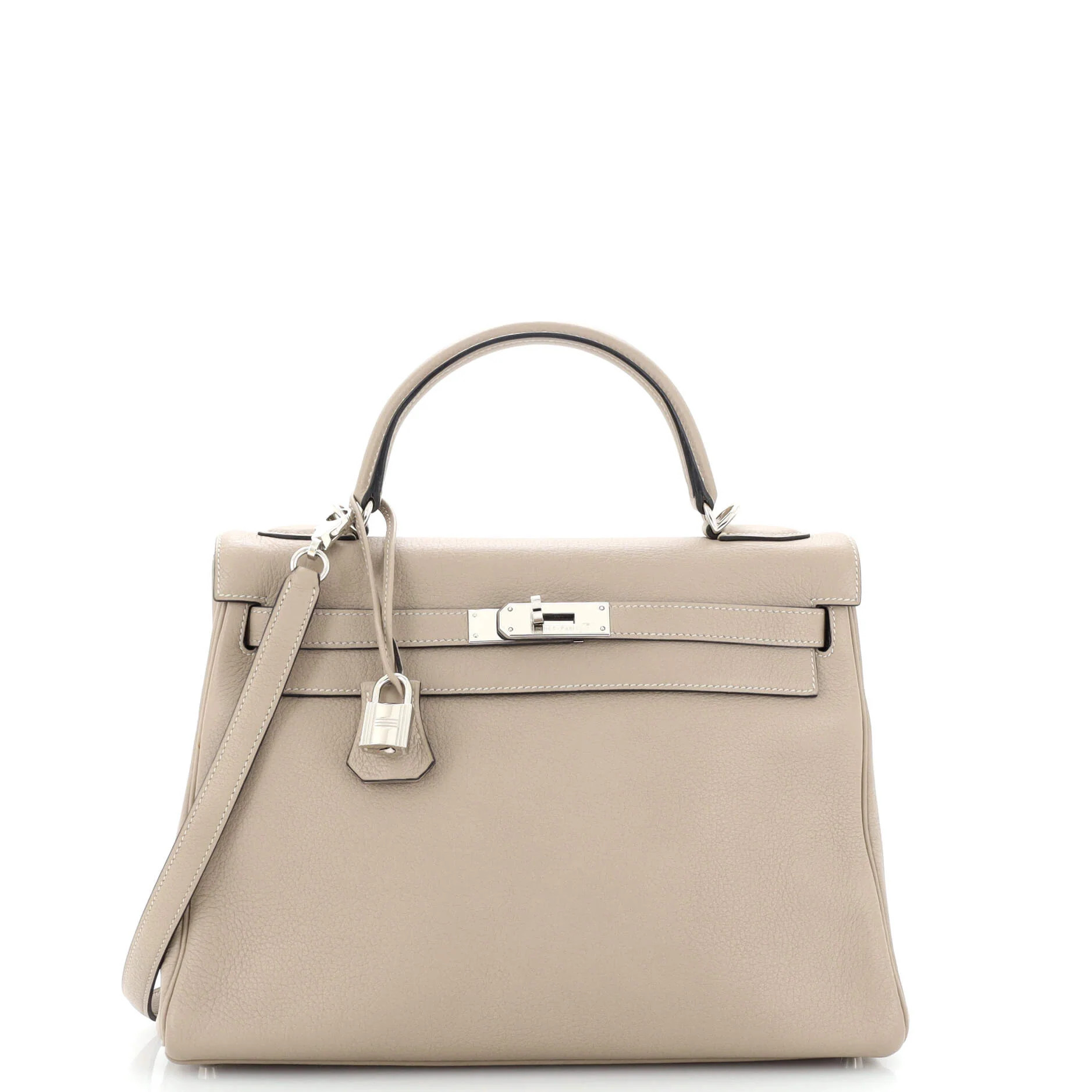 Kelly Handbag Grey Clemence with Palladium Hardware 32 | Shop Simon