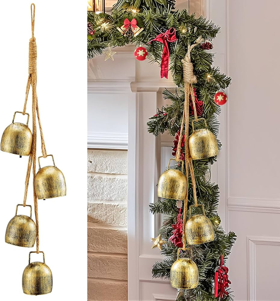 Minetom Set of 3 Christmas Bells, Decoraitve Brass Bells with Jute Hanging Rope for Chritmas Deco... | Amazon (US)