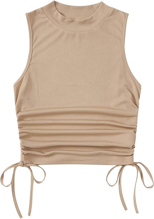 SheIn Women's Sleeveless Mock Neck Rib Knit Crop Tank Top | Amazon (US)