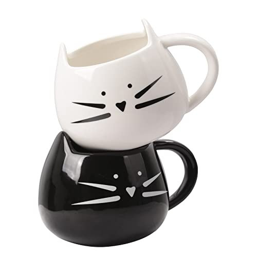 ilyever 2 Pack Funny Cute Cat Coffee Tea Milk Ceramic Mug Cup Best Gift for Christmas,Birthday,New Year and Valentine Day,White+Black | Amazon (US)