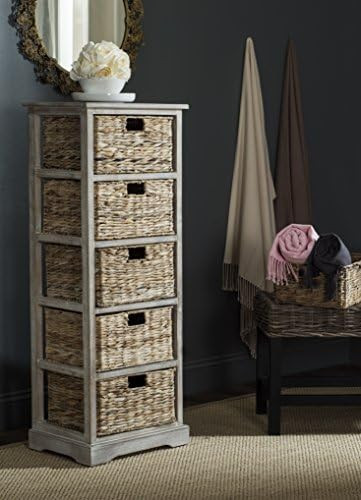 SAFAVIEH Home Collection Vedette Vintage White 5-Drawer Wicker Basket Storage Tower (Fully Assembled | Amazon (US)