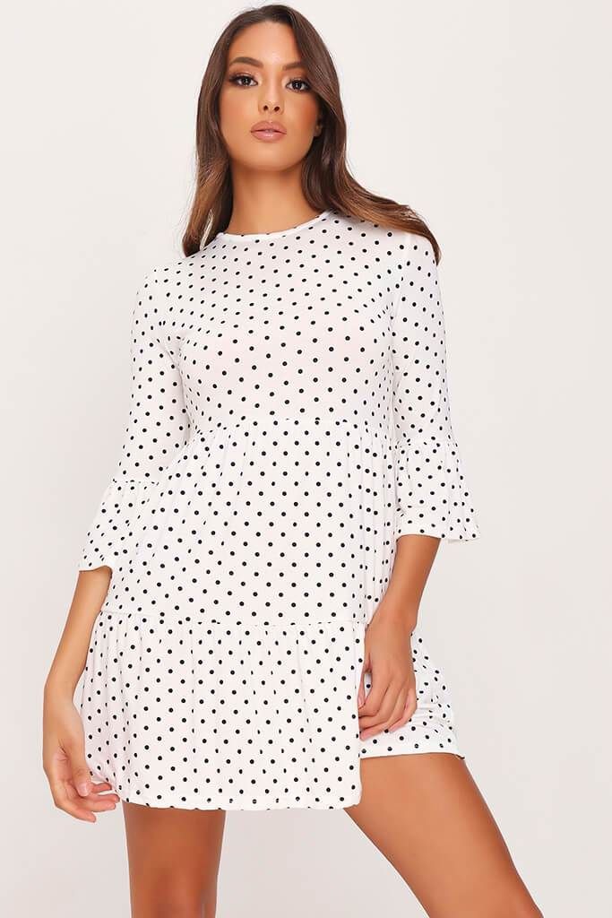 White Polka Dot Tiered Frill Dress | ISAWITFIRST