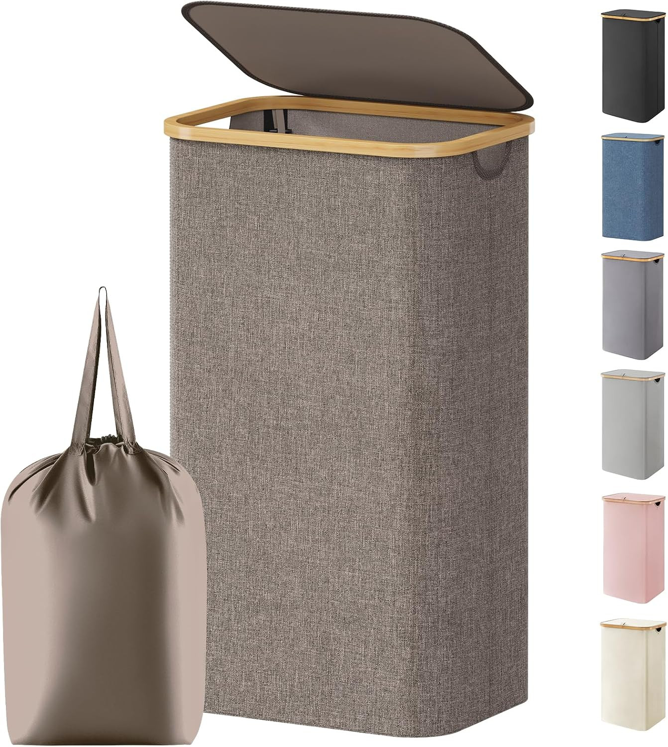 Lifewit 105L Large Laundry Basket with Lid, Removable Bags, Brown | Amazon (US)