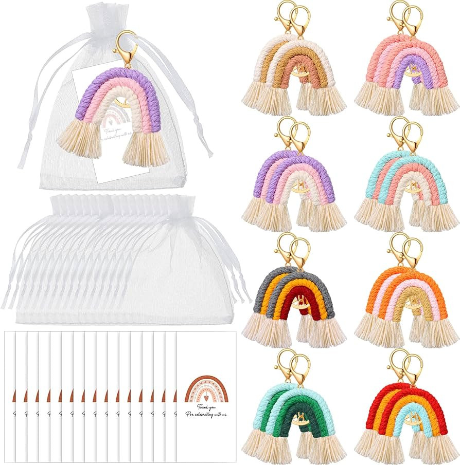 Nosiny Mini Rainbow Macrame Keychains Rainbow Party Favors Organza Bags Thank You Tags for Birthd... | Amazon (US)