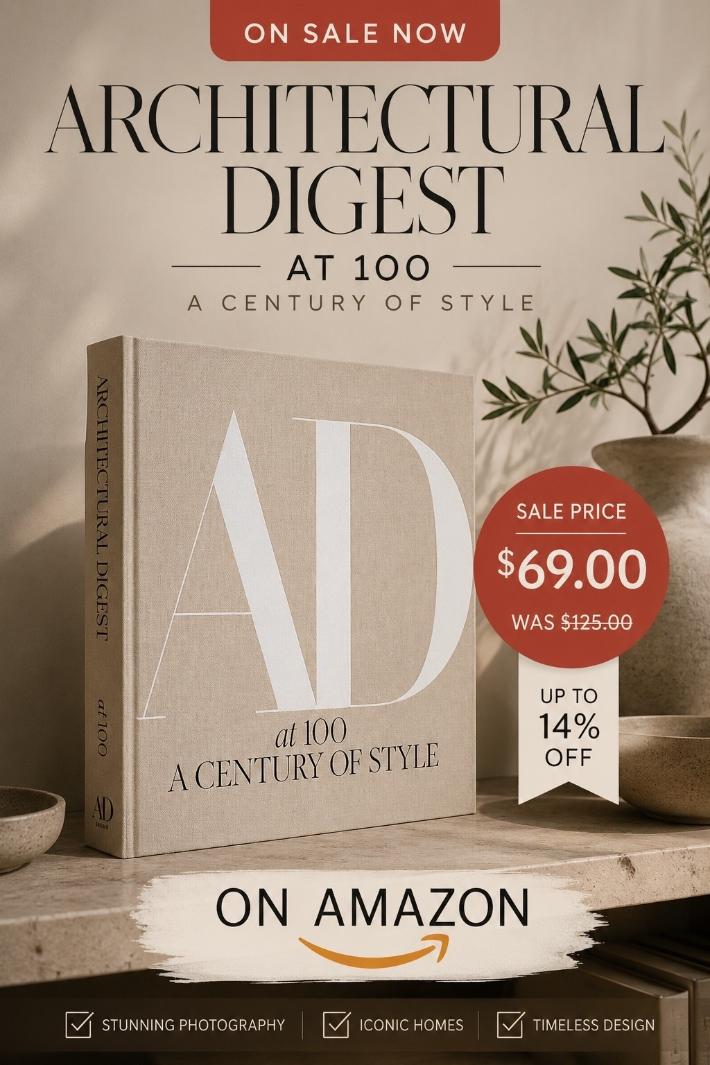 Architectural Digest at 100: A Century of Style is a statement coffee table book made for interior design lovers. Filled with iconic homes, beautiful photography, and timeless design inspiration, it doubles as sophisticated decor for a coffee table, console, or bookshelf. Currently shown on sale on Amazon for $69, down from $125. Save this luxury home decor find for your living room, design library, or gift list before the price changes.

Keywords: Architectural Digest at 100, Architectural Digest book, AD coffee table book, coffee table book sale, Amazon book sale, luxury coffee table books, interior design books, home decor books, coffee table decor, living room decor, interior design inspiration, iconic homes, designer coffee table books, luxury home finds, Amazon home finds

#LTKHome #LTKSaleAlert #LTKdayinmylife