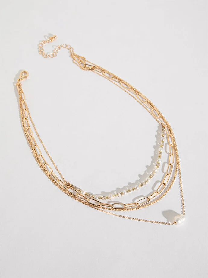 Four Layered Paperclip and Pearl Necklace | Ricki's