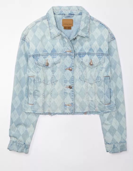AE x Mean Girls Cropped Argyle Denim Jacket | American Eagle Outfitters (US & CA)
