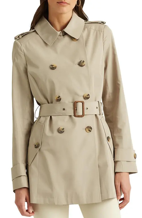 Lauren Ralph Lauren Short Trench Coat in Khaki at Nordstrom, Size X-Small | Nordstrom