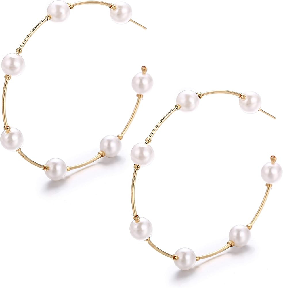 Pearl Hoop Earrings Lightweight Artificial Pearl Earrings Drop Dangle Earrings Jewelry Gifts | Amazon (US)