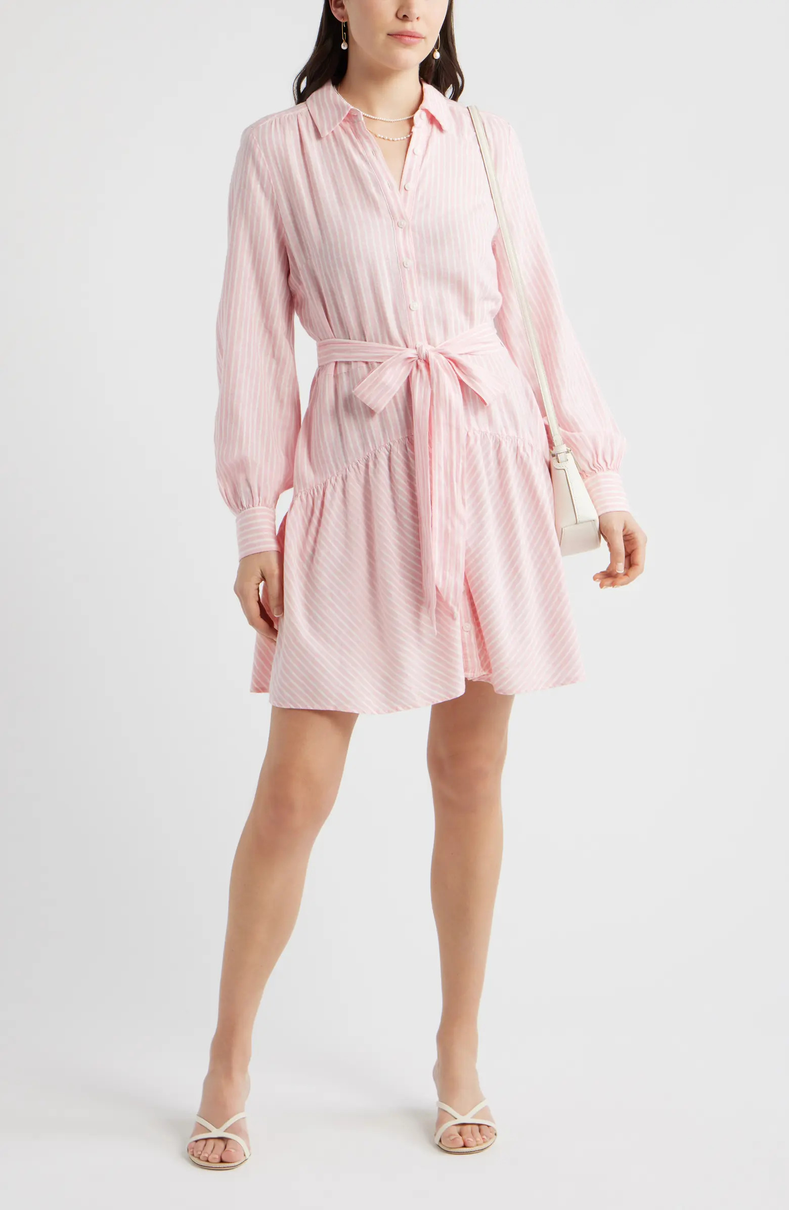 Long Sleeve Linen Blend Mini Shirtdress | Nordstrom