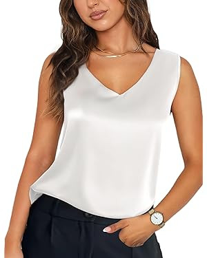 Silk Satin Tank Tops for Women V Neck Camisole Cami Casual Sleeveless Tops Spaghetti Strap Blouse... | Amazon (US)