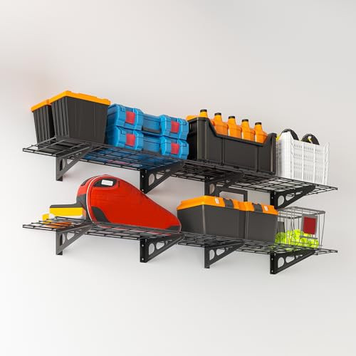 eShelf 1x6 ft Garage Shelving, 2-Pack Wall-Mounted Shelves for Garage, Kitchen, Pantry Storage, 600 lbs Total Load Capacity Shelving, Black | Amazon (US)