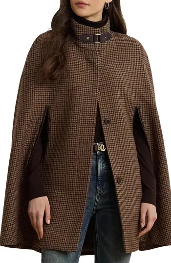 Lauren Ralph Lauren Houndstooth Wool Blend Cape | Nordstrom | Nordstrom